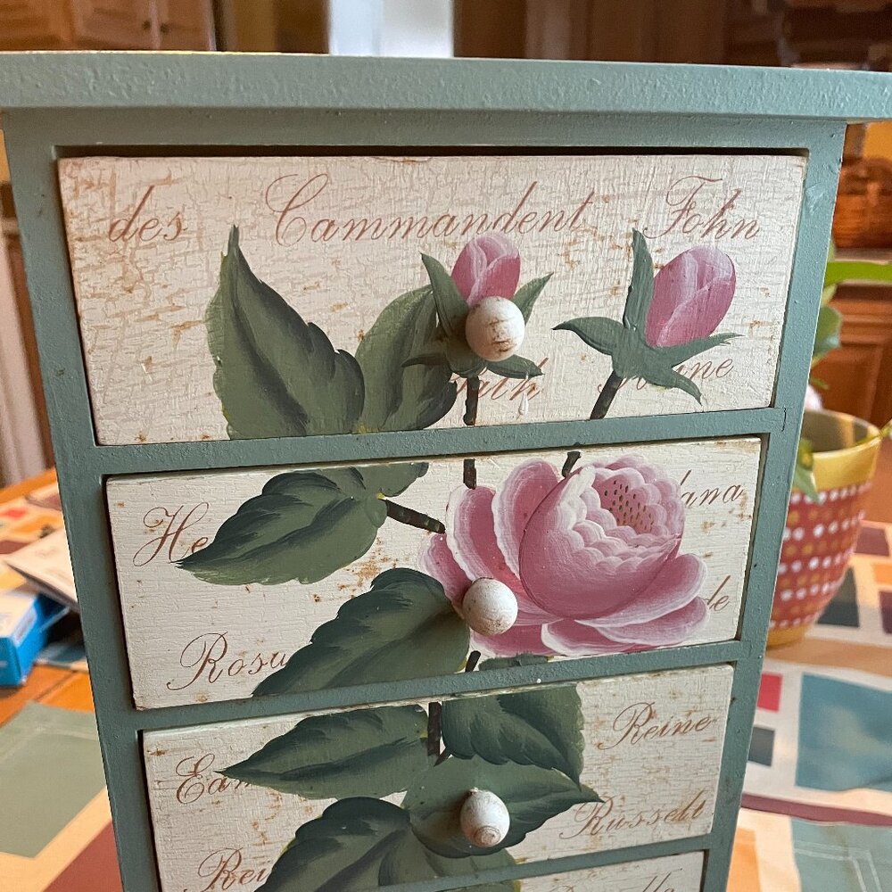 Wood hand-painted trinket box w/ 4 drawers - Picture 7 of 8